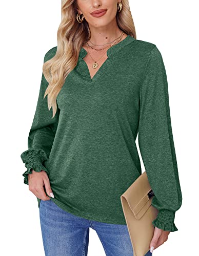 Mainfini Langarm Oberteile für Damen Einfarbig Casual Sanft Shirt mit V-Ausschnitt für Winter L von Mainfini