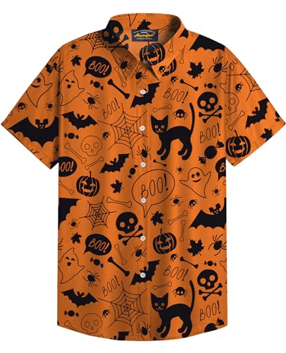 Mainfini Halloween Herren Fledermaus Geister Kostüm T-Shirt Skelett Lustig Poloshirt Freizeithemd A2 L von Mainfini