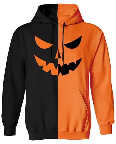 Mainfini Herren Pullover Kürbis Komisch Halloween Hoodie Schwarz von Mainfini