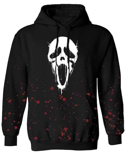 Mainfini Männer Skelett Sweatshirt Entspannt Scream Gerippte Bündchen Halloween Hoodie Komisch Jack O Laterne Kostüme Schwarz L von Mainfini