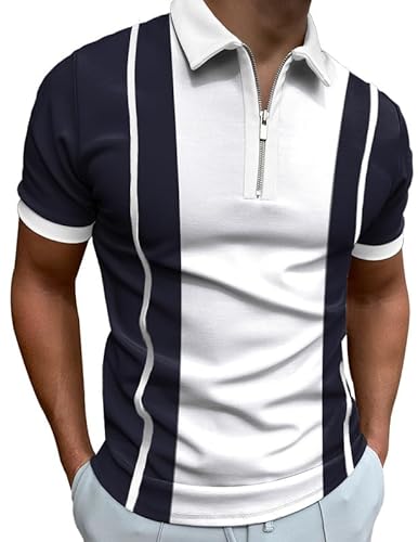 Mainfini Männer Poloshirt Kurzarm Atmungsaktiv Polohemd Fit Tops mit Reißverschluss für Sports L von Mainfini