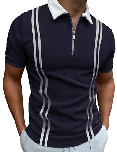 Mainfini Herren Navy Poloshirt Kurzarm Atmungsaktiv Polohemd Fit Tops mit Reißverschluss M von Mainfini