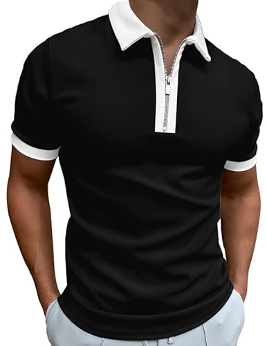 Mainfini Herren Basic Polohemd Kurzarm Poloshirt mit 1/4 Reißverschluss L von Mainfini