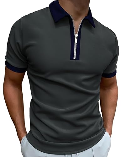 Mainfini Poloshirt für Herren Kurzarm Slim Fit Polohemd mit 1/4 Reißverschluss M von Mainfini