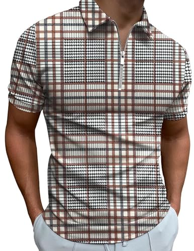 Mainfini Herren Poloshirt Kurzarm Atmungsaktiv Polohemd Fit Tops mit 1/4 Reißverschluss Beige S von Mainfini