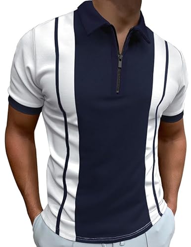 Mainfini Herren Navy Poloshirt Kurzarm Atmungsaktiv Polohemd Fit Tops mit Reißverschluss M von Mainfini