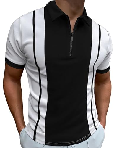 Mainfini Männer Kurzarm Polohemd Atmungsaktiv Poloshirt Fit Tops mit Reißverschluss XXL von Mainfini