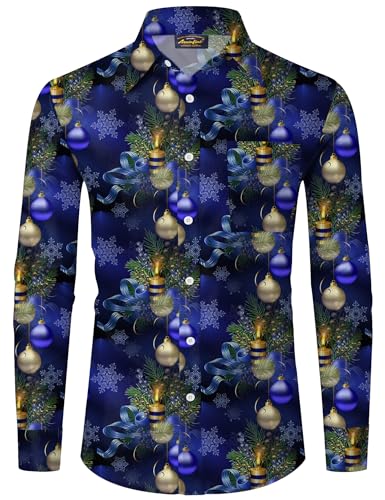 Mainfini Weihnachten Herren 3D Druck Santa Weihnachtshemd Ugly Christmas Kostüm Lustig Shirt Blau C2 L von Mainfini