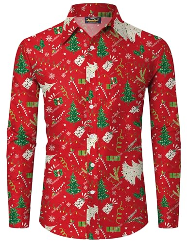 Mainfini Weihnachten Herren Hässliche Bad Taste Weihnachtshemd Christmas Lustig Ugly Kostüm Shirt Roter Weihnachtsbaum A4 S von Mainfini