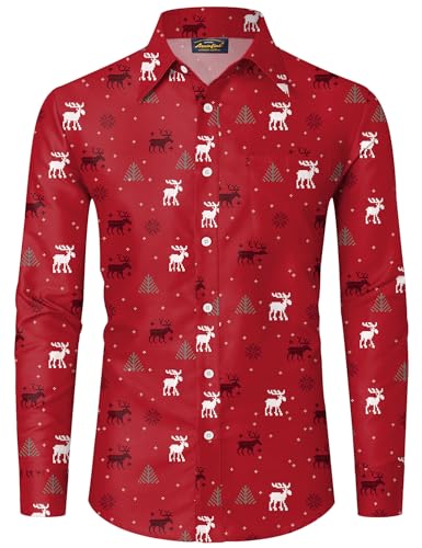 Mainfini Weihnachten Herren Hässliche Bad Taste Weihnachtshemd Kostüm Lustig Ugly Christmas Shirt Rot A8 XXL von Mainfini