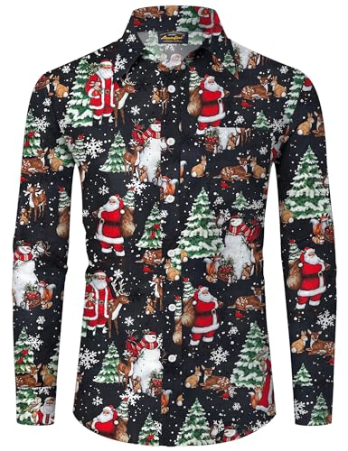 Mainfini Weihnachten Herren Santa 3D Druck Weihnachtshemd Kostüm Lustig Ugly Christmas Shirt Schwarz A5 M von Mainfini