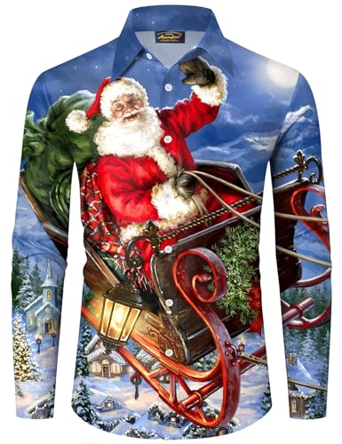 Mainfini Weihnachten Herren Schnee Weihnachtsanzug Weihnachtshemd Christmas Lustig Ugly Kostüm Shirt Weihnachtsmann B1 M von Mainfini