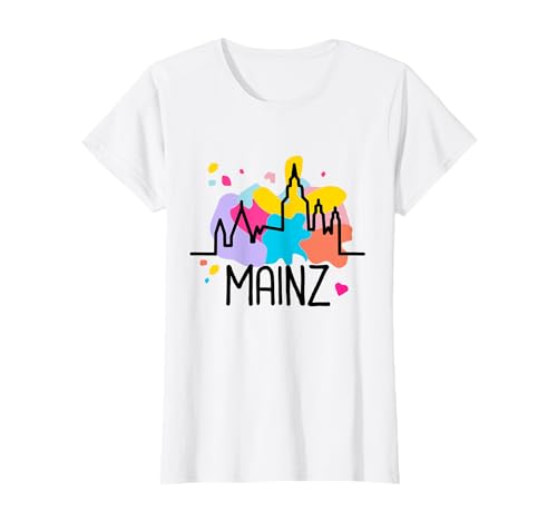 Mainz Mainzer Dom Echte Meenzer Mädche Outfits Damen Modern Klassisch Kurzarm Rundhals T-Shirt White with color splashes X-Small von Mainz Mainzer Dom Echte Meenzer Mädche Outfits