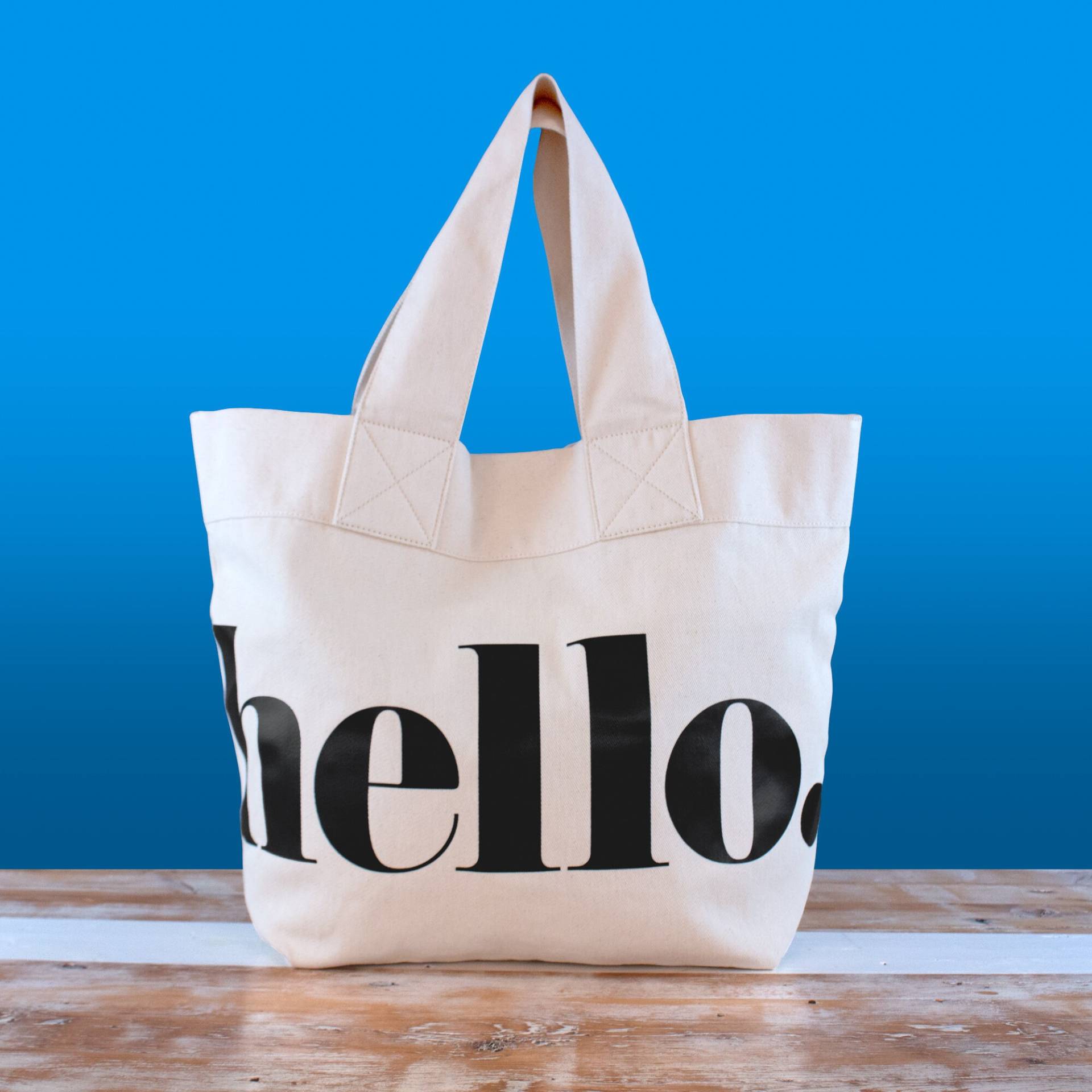Hello Canvas Tote Natur Und Schwarz Hello Canvas Tote Natur Und Schwarz von MaiseyDesign