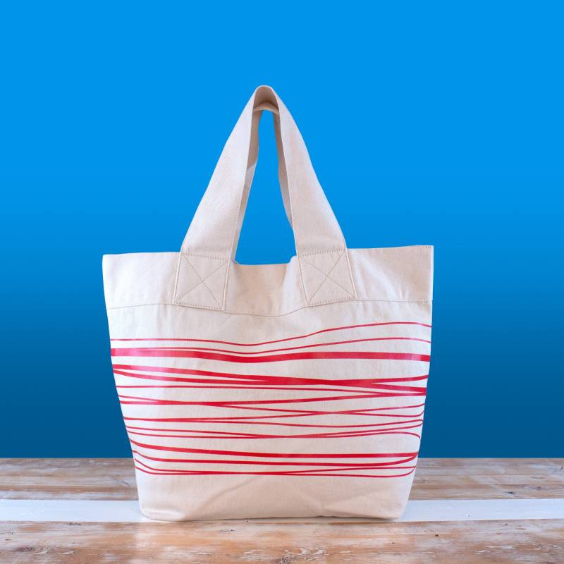 Wavy Lines Canvas Tote Natur Und Rot Wavy Lines Canvas Tote Natur Und Rot von MaiseyDesign