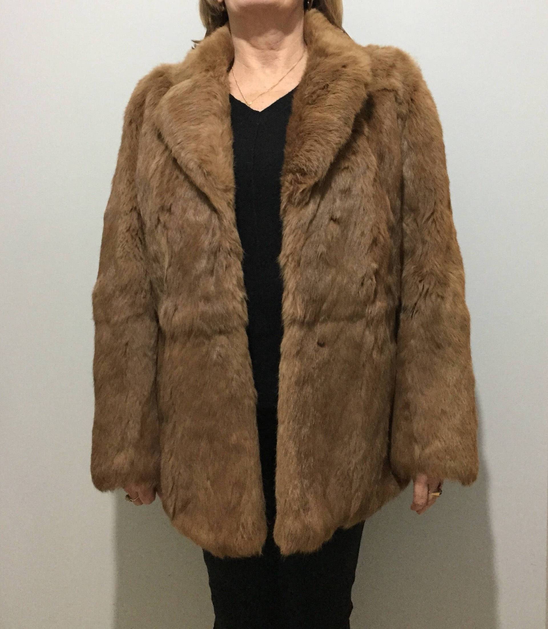 Echter Vintage Pelzmantel Hellbraun Ginger Tan Kastanie Echte Hase 80Er Jahre Größe 12 M von MaisiesWardrobe