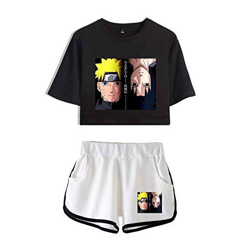 Anime Neue Trainingsanzug Hokage Crop Sommer Baumwolle Top T-Shirt Sport Kurz Shorts Sportsätze Sasuke Haruno Sakura Cosplay T-Shirts Bauchfrei Oberteile Bekleidungssets für Herren und Damen von Maisley