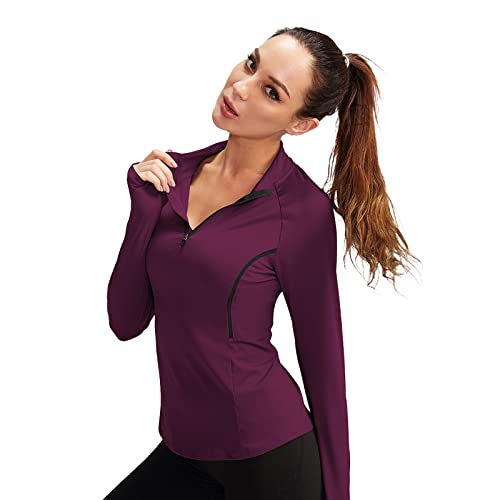 Damen Sportshirt 1/4 Reißverschluss Funktionales Langarmshirt Atmungsaktiv Stretch Funktionsshirt Yoga Gym Kurzarm Shirt Laufshirt Tops von Maisley