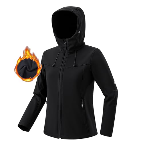 Maisley Damen Softshelljacke wasserdichte Atmungsaktive Warme Winterjacke Fleece Übergangsjacke Winddichte Funktionsjacke mit Kapuze Übergangsjacke Windbreaker von Maisley