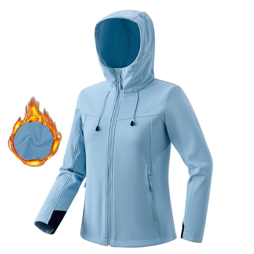 Maisley Damen Softshelljacke wasserdichte Atmungsaktive Warme Winterjacke Fleece Übergangsjacke Winddichte Funktionsjacke mit Kapuze Übergangsjacke Windbreaker von Maisley