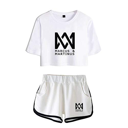 Marcus and Martinus Twin Brother Singer Damen Kurzarm Mode Freiliegendes Nabel T-Shirts + Kurze Hose Sets Sweatshirt Sport Causal Streetwear Bekleidungsets Mit Druck Freizeitkleidung von Maisley