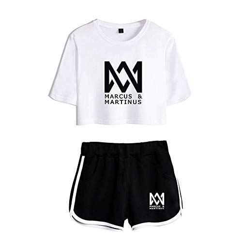 Marcus and Martinus Twin Brother Singer Damen Kurzarm Mode Freiliegendes Nabel T-Shirts + Kurze Hose Sets Sweatshirt Sport Causal Streetwear Bekleidungsets Mit Druck Freizeitkleidung von Maisley