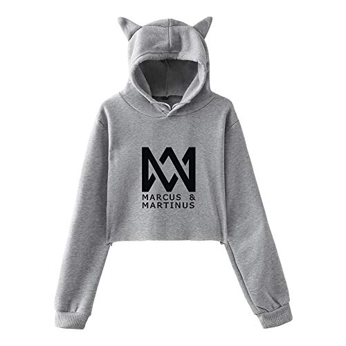 Marcus and Martinus Twin Brother Singer Katzenohren Kapuzenpullover Bedruckt Damen Langarm Oberteile Hoodie Sweatshirt Pullover Bluse freiliegendes Nabel-Sweatshirt von Maisley