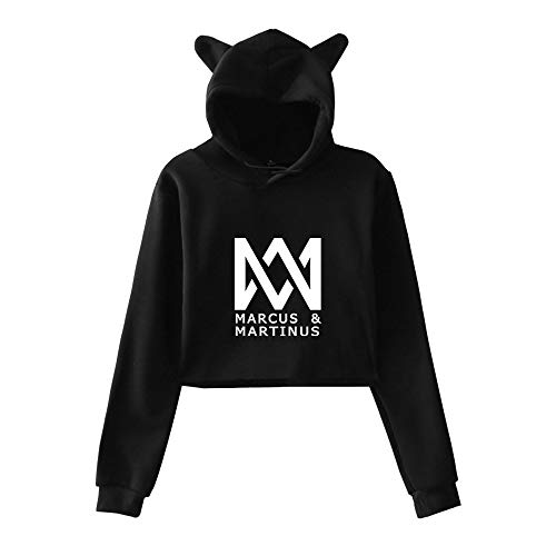 Marcus and Martinus Twin Brother Singer Katzenohren Kapuzenpullover Bedruckt Damen Langarm Oberteile Hoodie Sweatshirt Pullover Bluse freiliegendes Nabel-Sweatshirt von Maisley