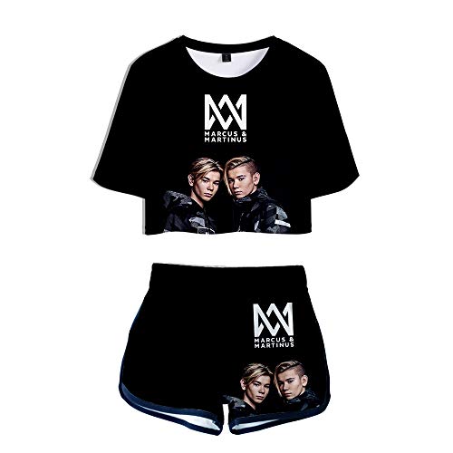 Marcus&Martinus Twins Sänger Trainingsanzug Sommer Tops + Sport Kurze T-Shirt Shorts Tracksuit Sportswear-Sets für Damen von Maisley