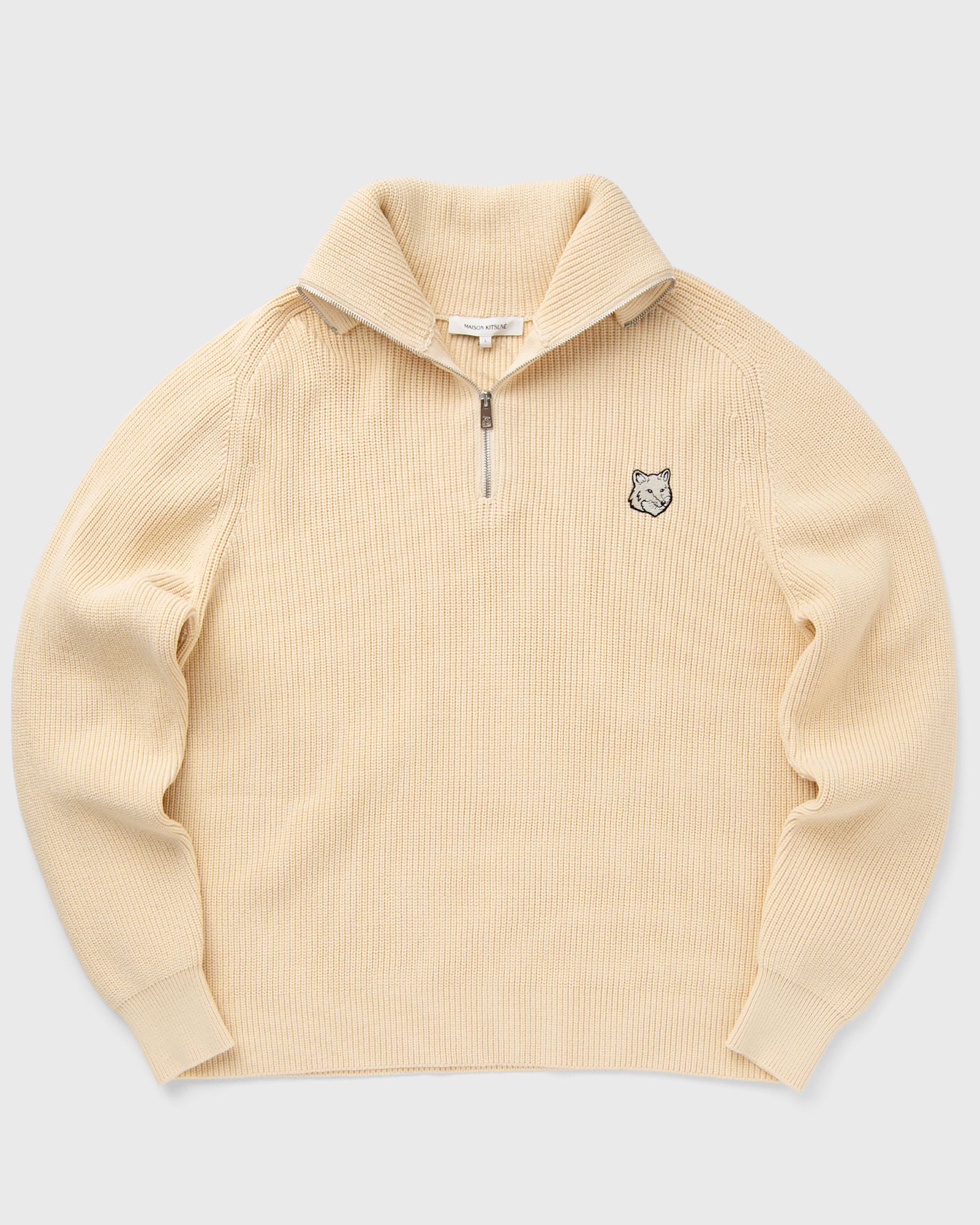 Maison Kitsune BOLD FOX HEAD PATCH HALF ZIP RIBBED JUMPER men Pullovers beige in Größe:L von Maison Kitsune