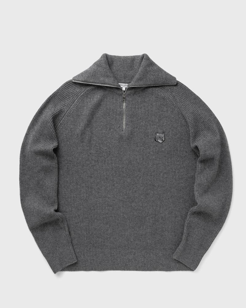 Maison Kitsune BOLD FOX HEAD PATCH HALF ZIP RIBBED JUMPER men Pullovers grey in Größe:S von Maison Kitsune