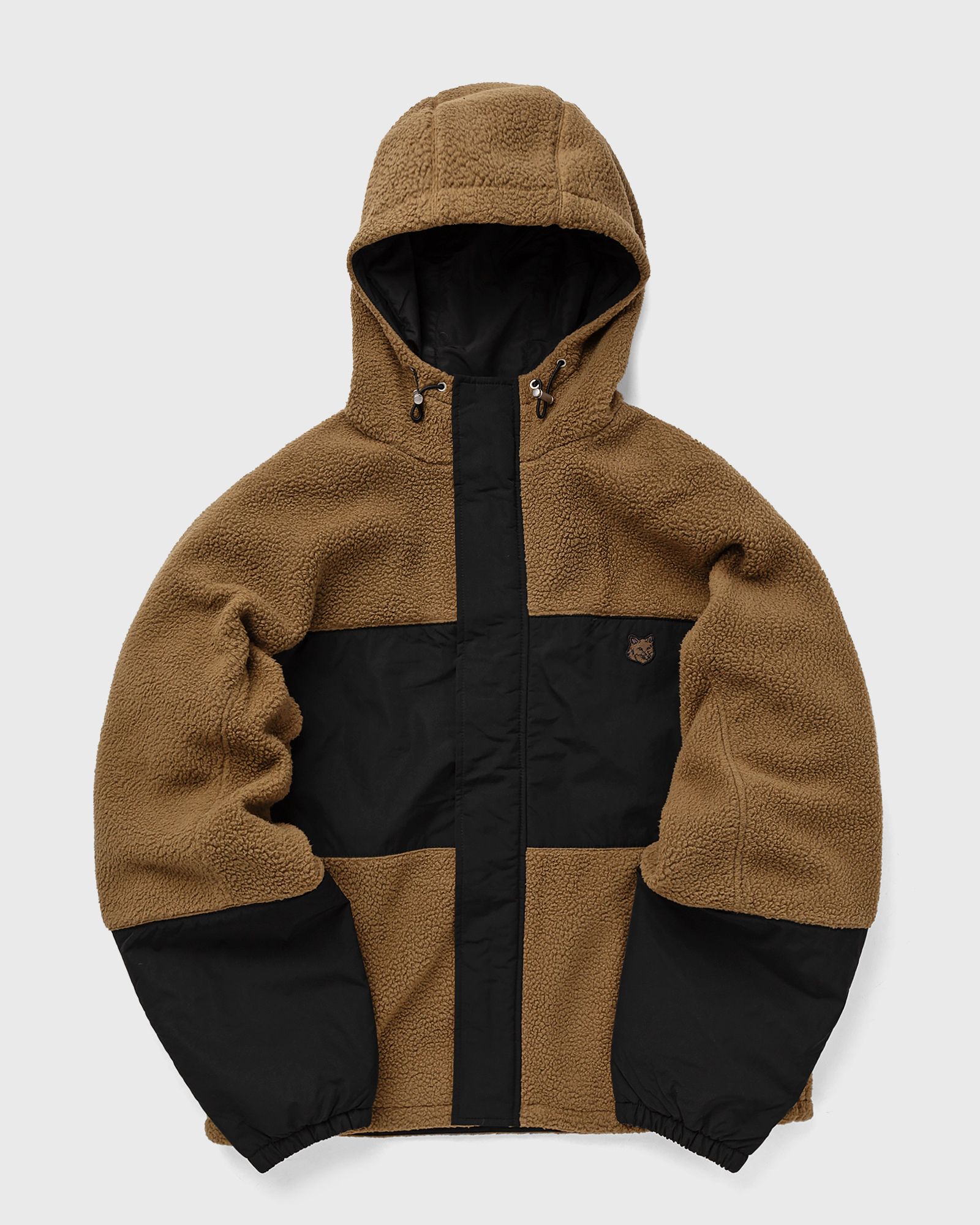 Maison Kitsune COLOR-BLOCK POLAR FLEECE BLOUSON WITH COLLEGE PATCH men Fleece Jackets black|brown in Größe:XL von Maison Kitsune