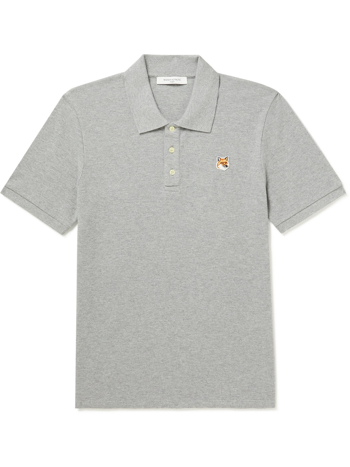 Maison Kitsuné - Logo-Appliquéd Cotton-Piqué Polo Shirt - Men - Gray - XS von Maison Kitsuné