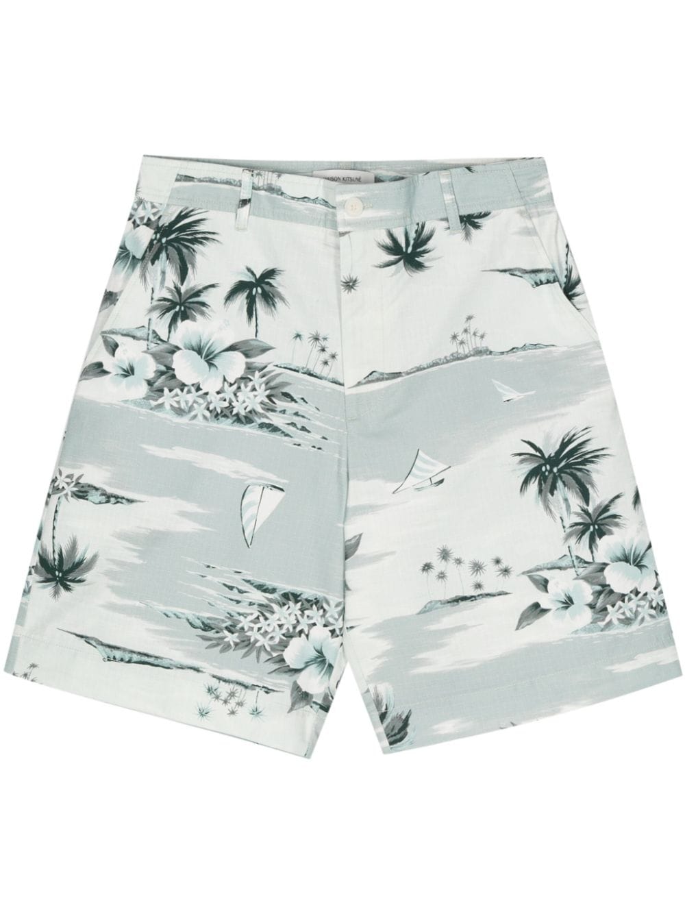 Maison Kitsuné Segelshorts mit Hawaiian Landscape-Print - Blau von Maison Kitsuné