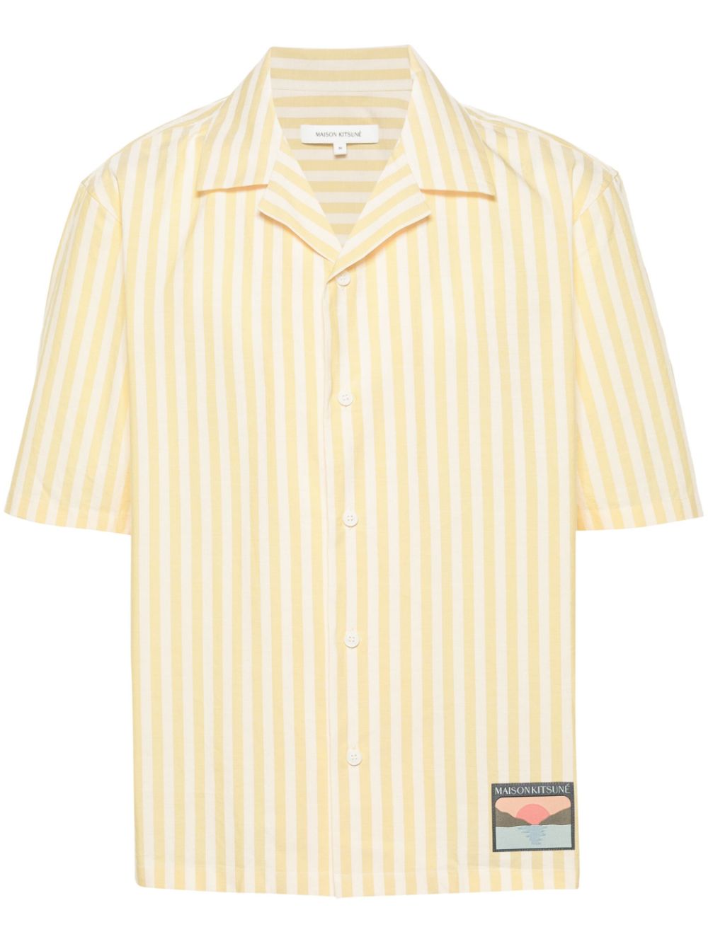 Maison Kitsuné logo-patch striped shirt - Gelb von Maison Kitsuné