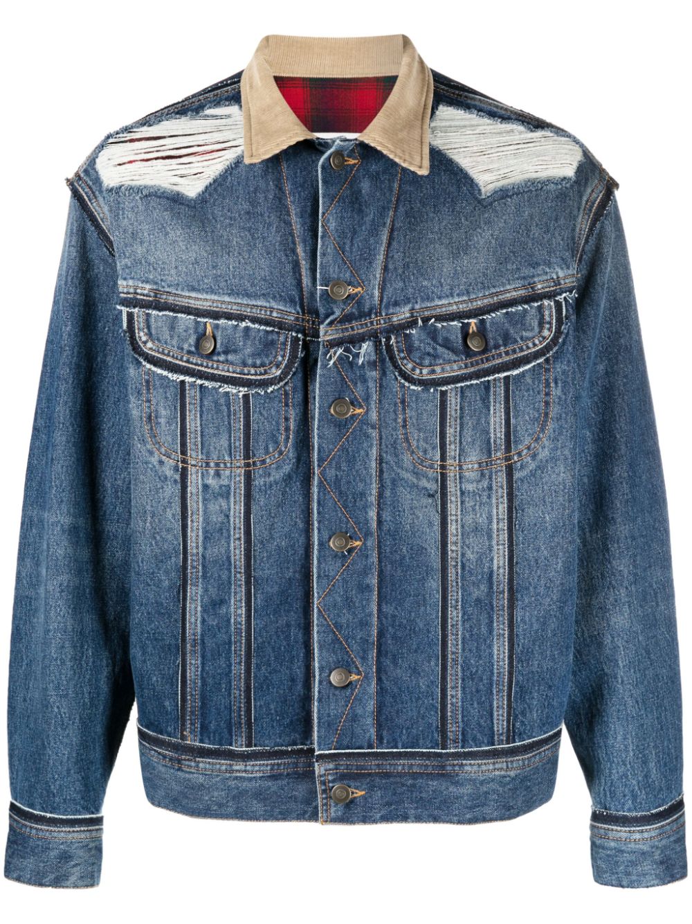 Maison Margiela x Pendleton Jeansjacke im Distressed-Look - Blau von Maison Margiela