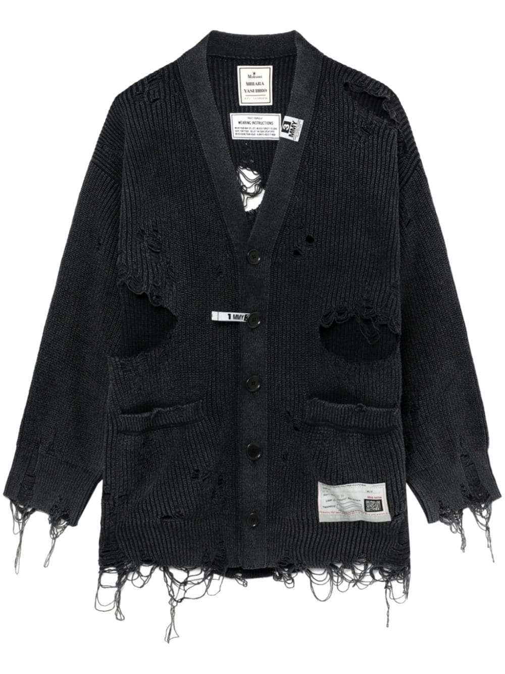 Maison MIHARA YASUHIRO Cardigan in Distressed-Optik mit V-Ausschnitt - Schwarz von Maison MIHARA YASUHIRO