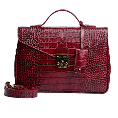 Maison Mollerus - Maison Mollerus Kalbsleder Croco Prägung, Antique Rot, Umhängetasche, Marly Gold von Maison Mollerus