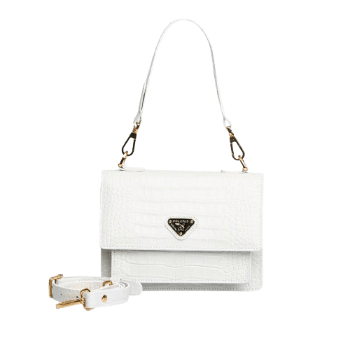 Maison Mollerus - Maison Mollerus Kalbsleder Croco Prägung, Weiß, Umhängetasche klein, Ursy Gold von Maison Mollerus