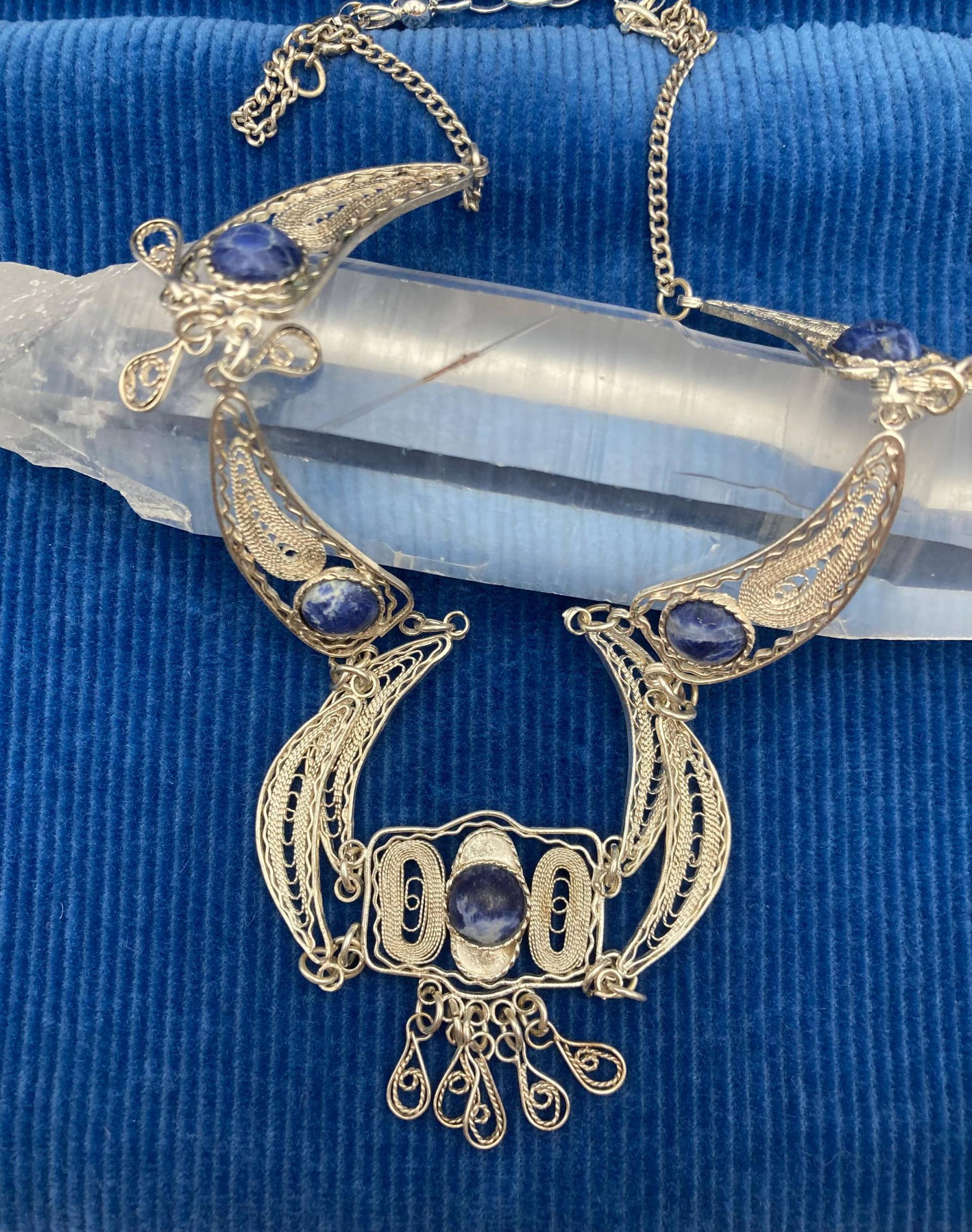 Handgefertigte Vintage Silberkette Mit Lapislazuli/ 925 Silberpunze/42 cm Lang von MaisonBleuShop