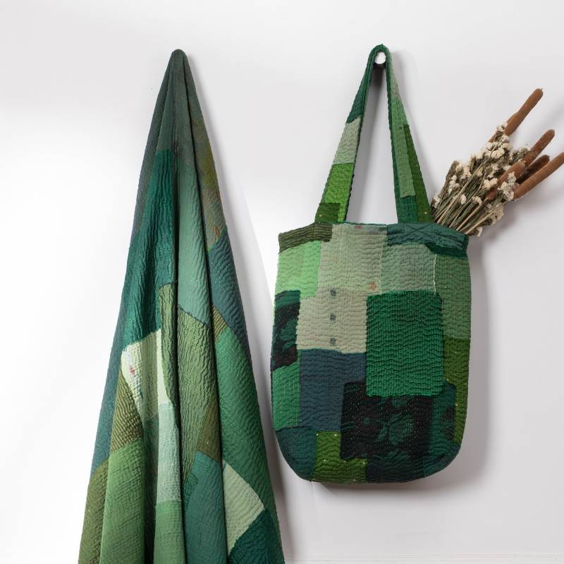 Landschaft Handgemachte Vintage Kantha Tasche - Grün von MaisonMieko