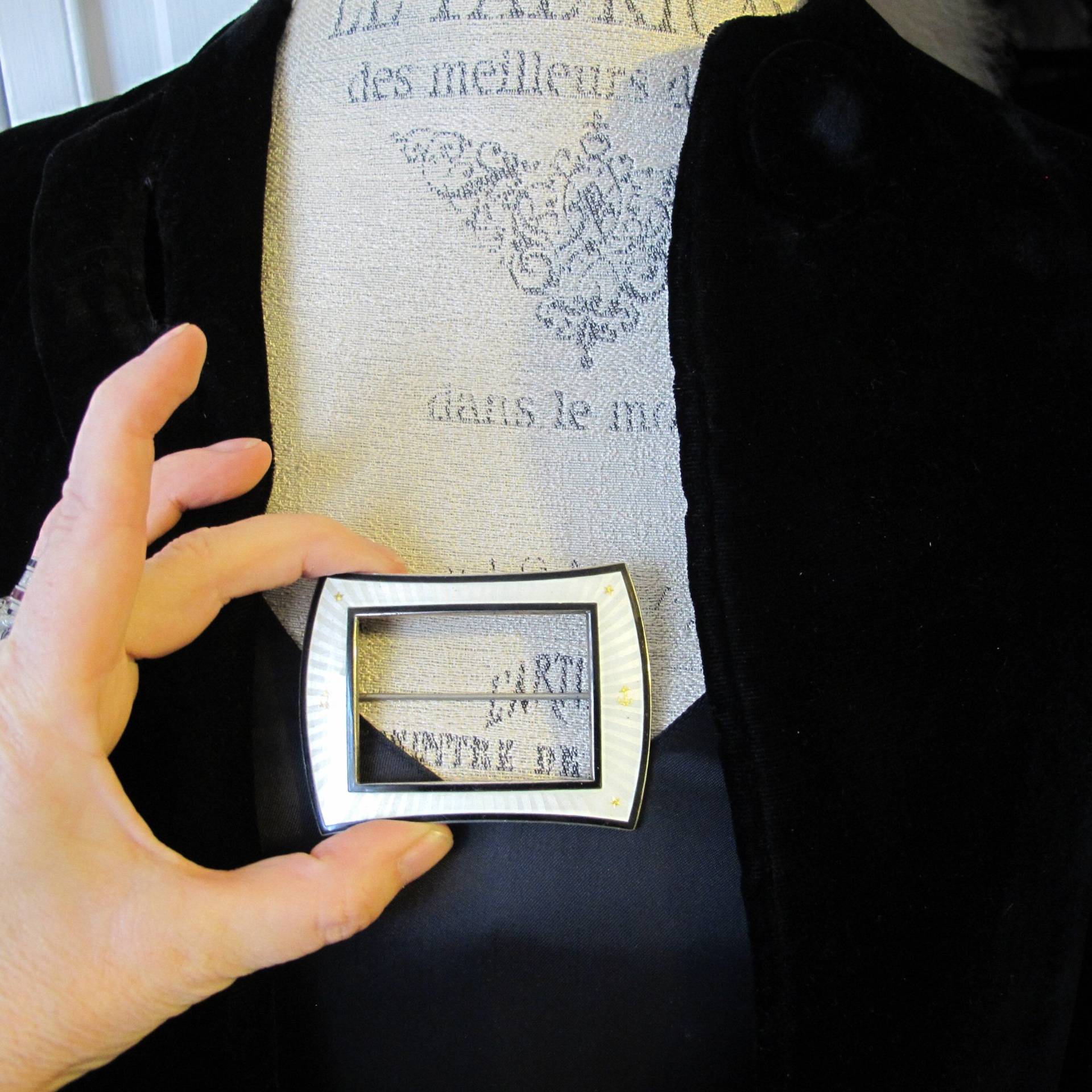 Große Schnalle Guilloché Emaille Anker & Sterne Sterling Silber Brosche Schärpe Verschluss. Makers Mark, Signierte Watson Schnalle, Naval Militär von MaisonettedeMadness