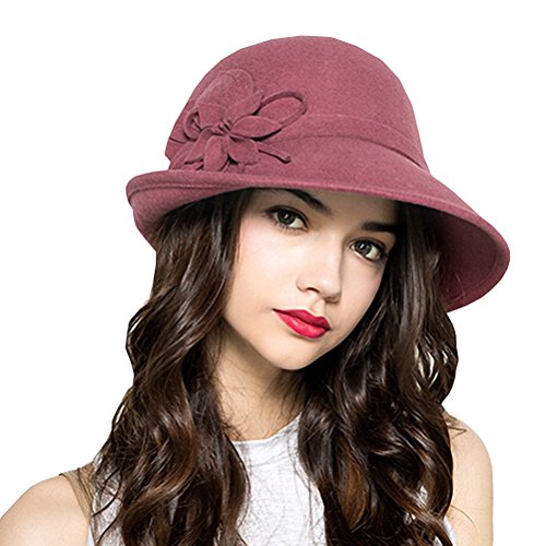 Maitose® Damen Wollfilz Blumen Kirche Bowler Hats Rosa von Maitose