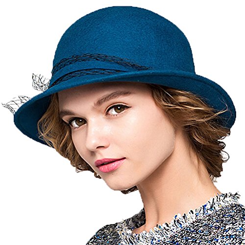 Maitose™ Damen Wollfilz Bowler Hat Blau von Maitose