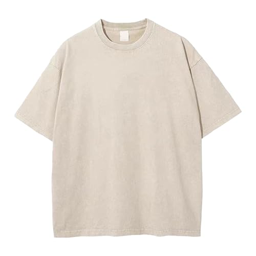 Beunruhigte gewaschene Herren T-Shirts Baumwolle Drop Shoulder Vintage T-Shirts Lose Oversize Bequeme Tops, aprikose, XL Beunruhigte gewaschene Herren T-Shirts Baumwolle Drop Shoulder Vintage T-Shirts Lose Oversize Bequeme Tops, aprikose, XL von Maiyifu-GJ