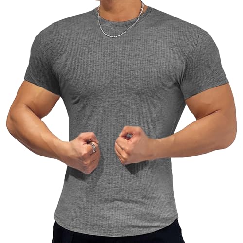 Gestreifte T-Shirts mit Rundhalsausschnitt für Herren, Workout, Laufen, Sport, Lässig, Bequem, Leichtgewicht Tops, gray, XL Gestreifte T-Shirts mit Rundhalsausschnitt für Herren, Workout, Laufen, Sport, Lässig, Bequem, Leichtgewicht Tops, gray, XL von Maiyifu-GJ