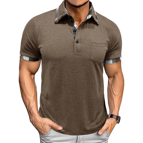 Henley-Shirts für Herren, stilvoll, karierter Kragen, Sommer, leicht, mit Tasche, lässig, Business-Tops, Khaki, M Henley-Shirts für Herren, stilvoll, karierter Kragen, Sommer, leicht, mit Tasche, lässig, Business-Tops, Khaki, M von Maiyifu-GJ