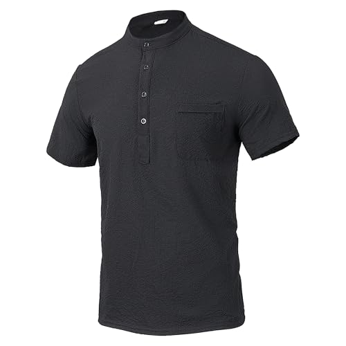 Herren Ananas Kariert Stehkragen Hemd Button-Up Kurzarm Casual T-Shirts Atmungsaktive Leichte Bequeme Tops, blacks, XL Herren Ananas Kariert Stehkragen Hemd Button-Up Kurzarm Casual T-Shirts Atmungsaktive Leichte Bequeme Tops, blacks, XL von Maiyifu-GJ