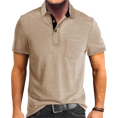 Herren Atmungsaktive Leichte Casual Polo Tees Einfarbig Business Sommer Lose Fit Kurzarm Tops, aprikose, S Herren Atmungsaktive Leichte Casual Polo Tees Einfarbig Business Sommer Lose Fit Kurzarm Tops, aprikose, S von Maiyifu-GJ