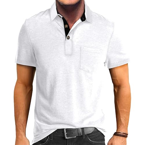 Herren Atmungsaktive Leichte Casual Polo Tees Einfarbig Business Sommer Lose Fit Kurzarm Tops, blank, XXL Herren Atmungsaktive Leichte Casual Polo Tees Einfarbig Business Sommer Lose Fit Kurzarm Tops, blank, XXL von Maiyifu-GJ